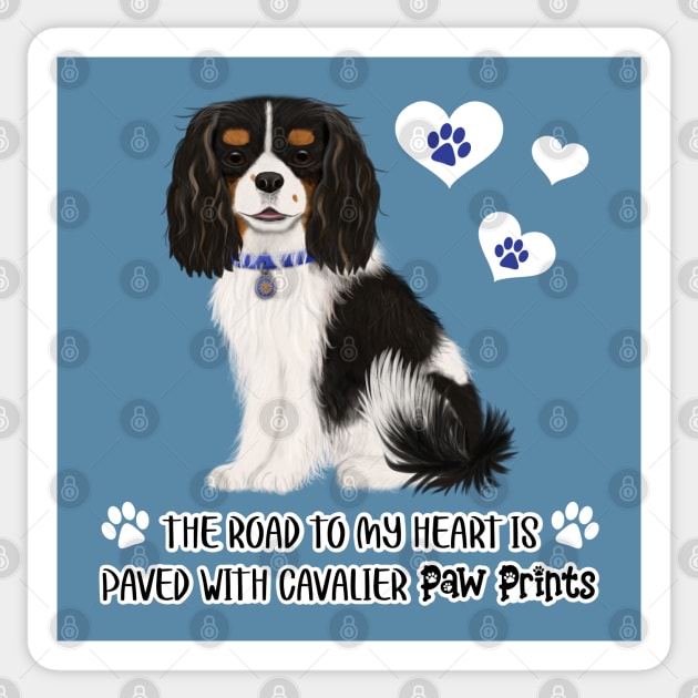 The Road To My Heart is Paved with Cavalier Paw Prints, Tri-Colored Sticker by Cavalier Gifts